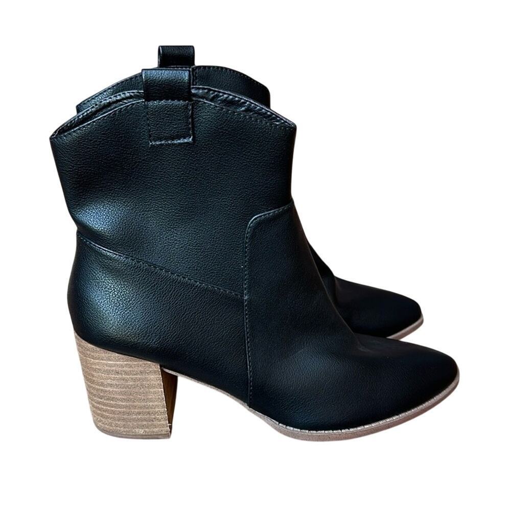 Dolce Vita Toro Black Leather Ankle Boots Women's 10 Block Heel Side Zip Bootie